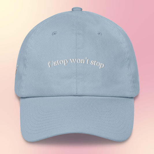 "f/stop won't stop" Dad Hat