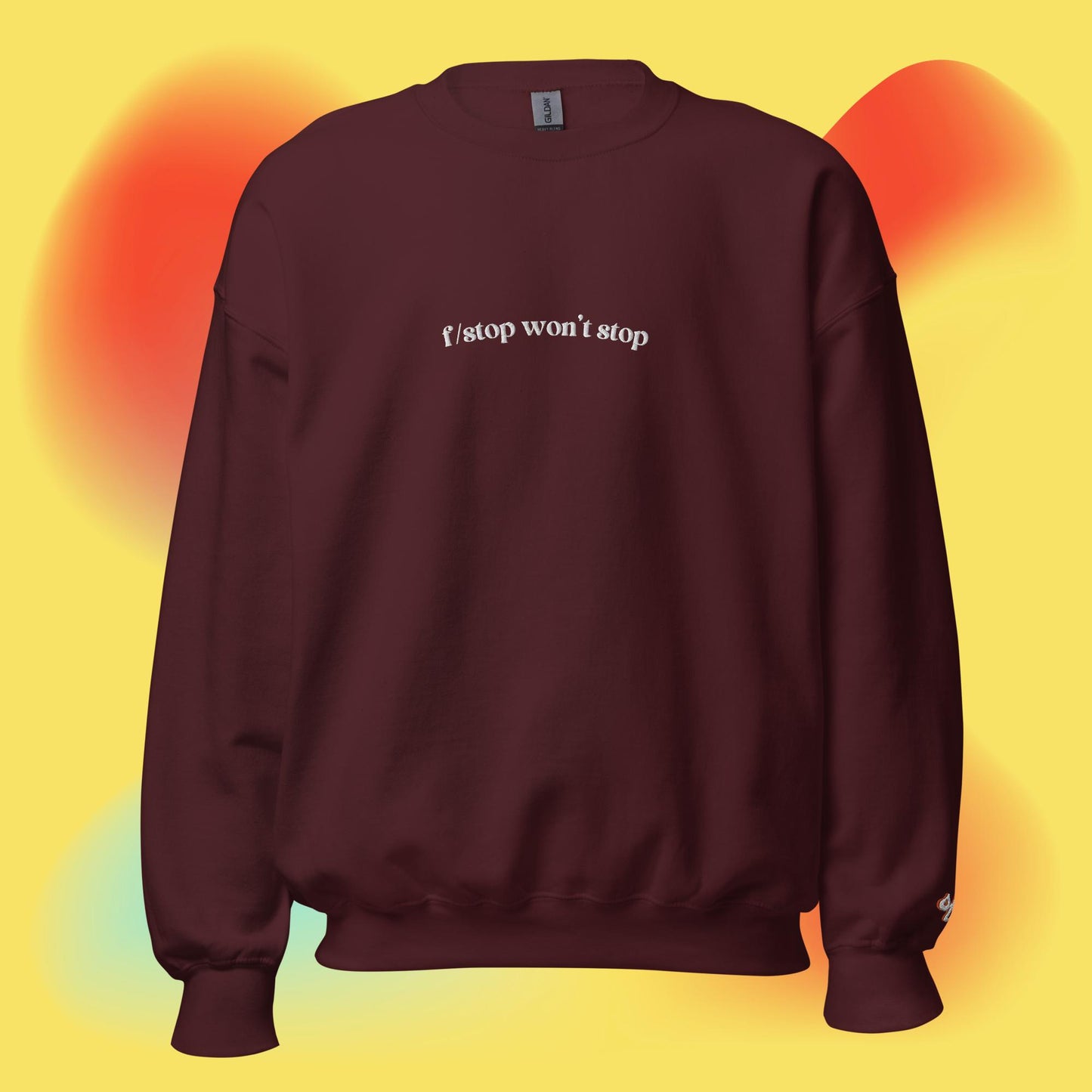 "f/stop won't stop" Embroidered Crewneck Sweatshirt