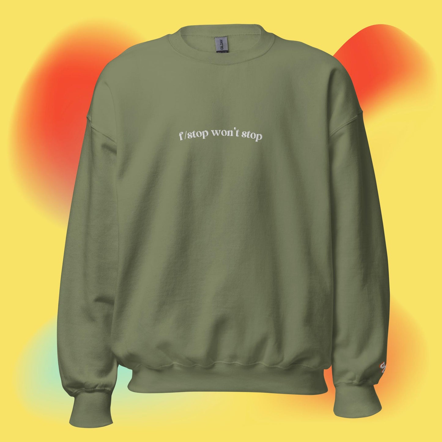 "f/stop won't stop" Embroidered Crewneck Sweatshirt