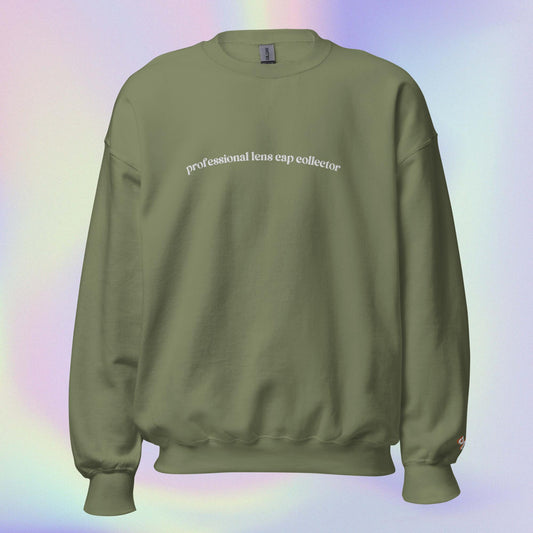 "professional lens cap collector" Embroidered Crewneck Sweatshirt