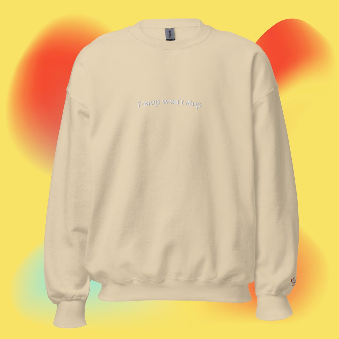 "f/stop won't stop" Embroidered Crewneck Sweatshirt