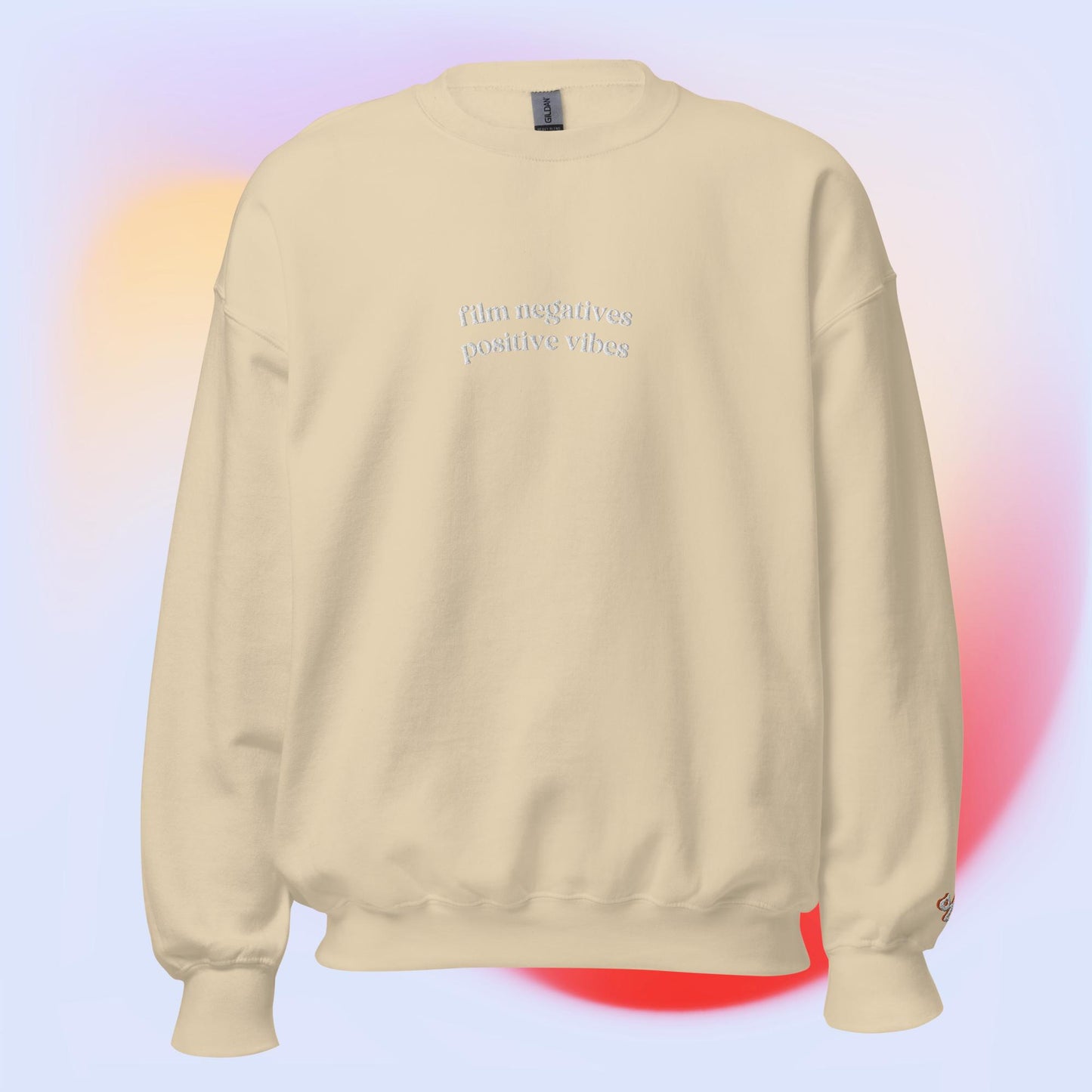 "film negatives, positive vibes" Embroidered Crewneck