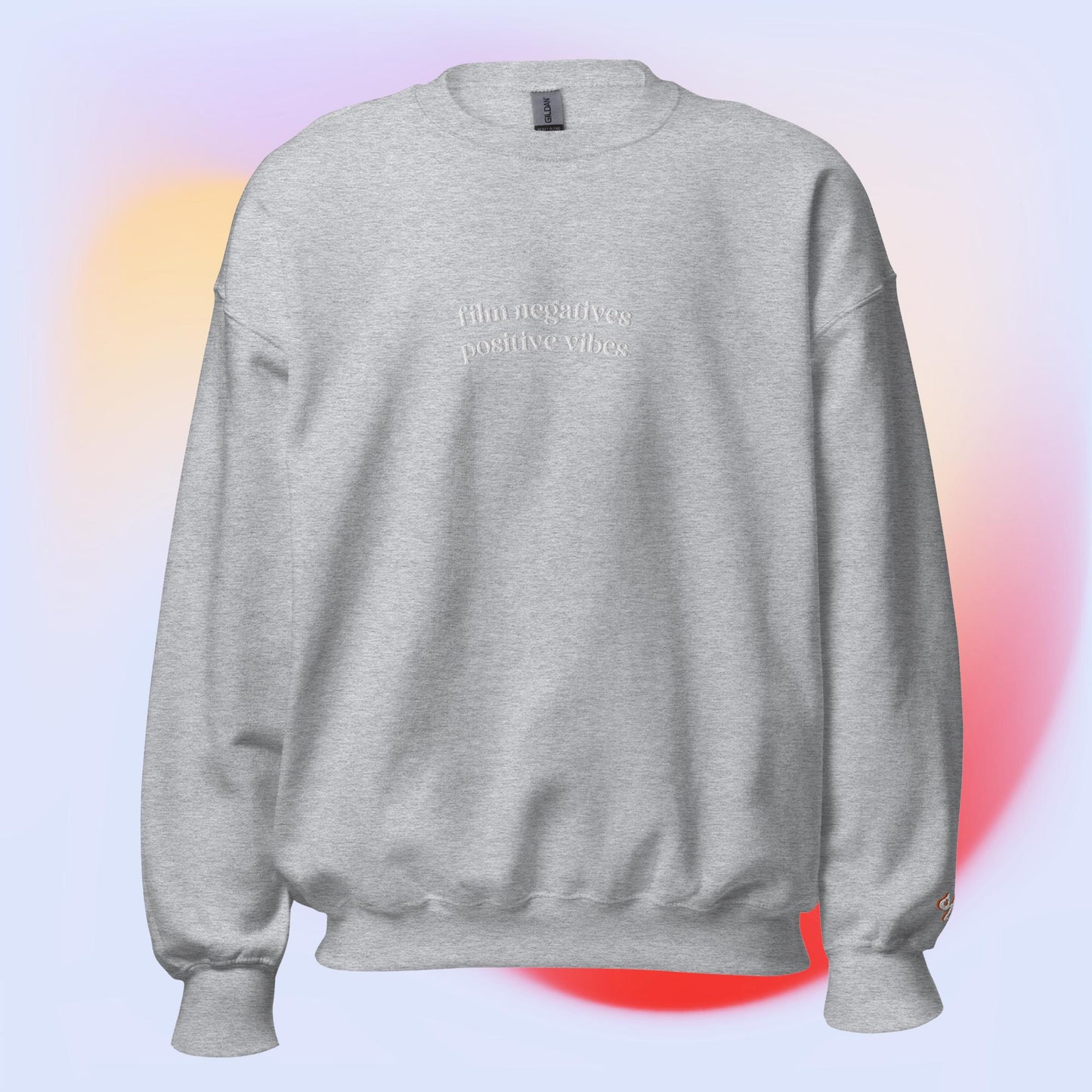 "film negatives, positive vibes" Embroidered Crewneck